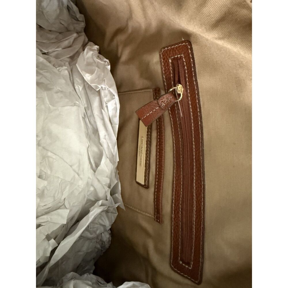 Liz Claiborne | Linen & Leather Tote Bag | Beige Brown | Double Handle | NWT Exc - Picture 5 of 6